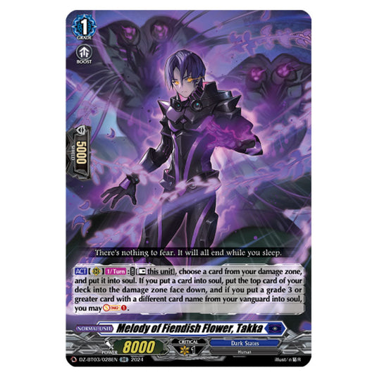 Melody of Fiendish Flower, Takka DZ-BT03/028EN card from the Cardfight!! Vanguard set Dimensional Transcendence