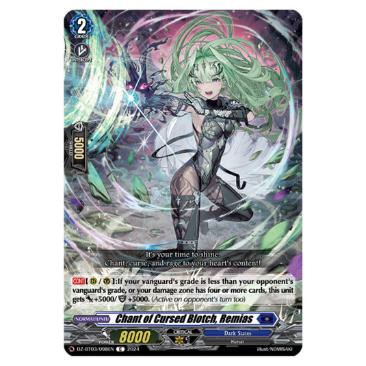 Chant of Cursed Blotch, Remias DZ-BT03/098EN card from the Cardfight!! Vanguard set Dimensional Transcendence