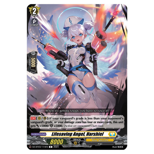 Lifesaving Angel, Harshiel DZ-BT03/114EN card from the Cardfight!! Vanguard set Dimensional Transcendence