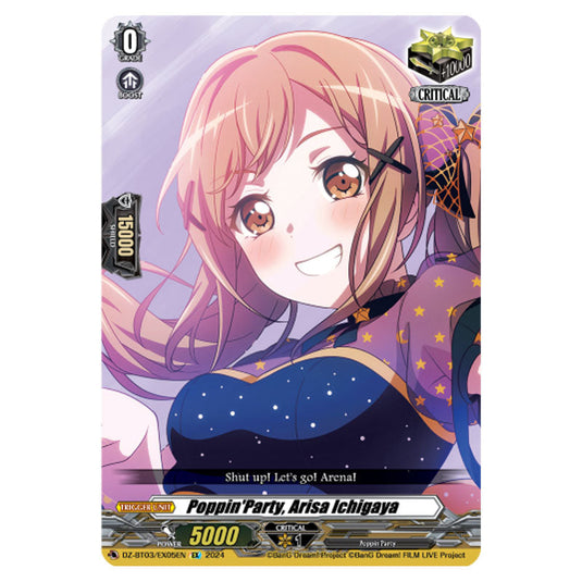 Poppin'Party, Arisa Ichigaya DZ-BT03/EX05EN card from the Cardfight!! Vanguard set Dimensional Transcendence