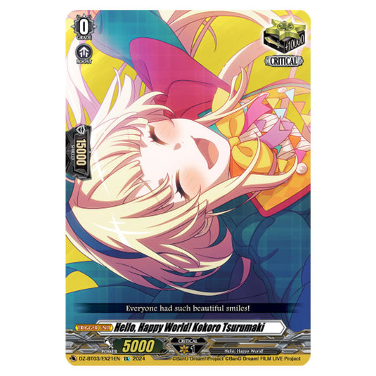 Hello, Happy World! Kokoro Tsurumaki DZ-BT03/EX21EN card from the Cardfight!! Vanguard set Dimensional Transcendence