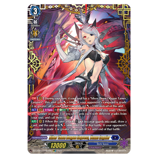 Silver Thorn Dragon Empress, Venus Luquier DZ-BT03/FFR07EN card from the Cardfight!! Vanguard set Dimensional Transcendence