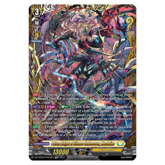 Poison Knight of Silence Undercover, Mordalion DZ-BT03/FFR13EN card from the Cardfight!! Vanguard set Dimensional Transcendence