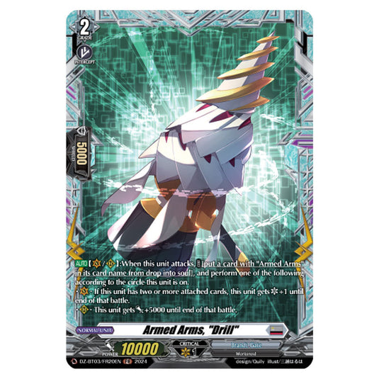 Armed Arms, "Drill" DZ-BT03/FR20EN card from the Cardfight!! Vanguard set Dimensional Transcendence