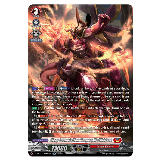 Fiery Immolation Dragon, Kotihblaze DZ-BT03/SR02EN card from the Cardfight!! Vanguard set Dimensional Transcendence