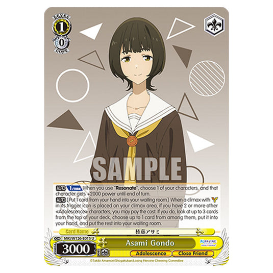 Asami Gondo MKI/W126-E015 card from the Weiss Schwarz set Makeine: Too Many Losing Heroines!
