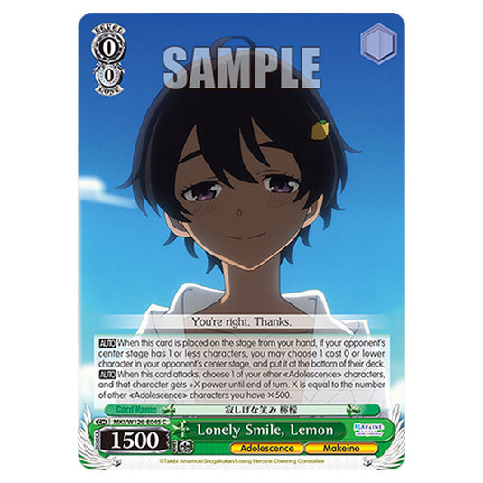 Lonely Smile, Lemon MKI/W126-E045 card from the Weiss Schwarz set Makeine: Too Many Losing Heroines!