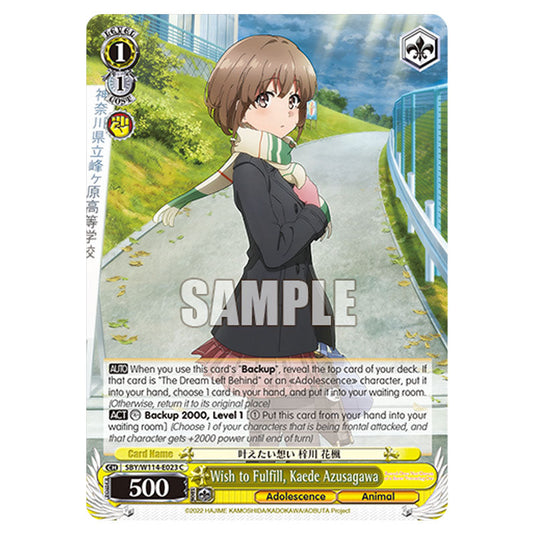 Character SBY/W114-E023 card from the Weiss Schwarz set Rascal Does Not Dream of a Sister Venturing Out & Knapsack Kid