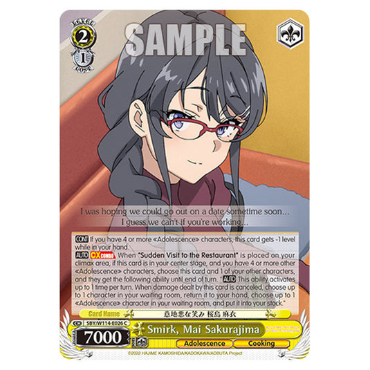 Character SBY/W114-E026 card from the Weiss Schwarz set Rascal Does Not Dream of a Sister Venturing Out & Knapsack Kid