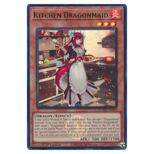 Kitchen Dragonmaid BLMM-EN058 card from the Yu-Gi-Oh! set Battles of Legend: Monster Mayhem