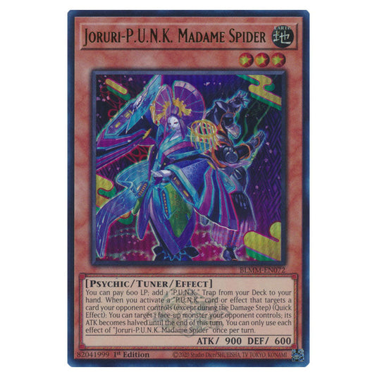 Joruri-P.U.N.K. Madame Spider BLMM-EN072 card from the Yu-Gi-Oh! set Battles of Legend: Monster Mayhem