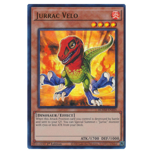 Jurrac Velo BLMM-EN105 card from the Yu-Gi-Oh! set Battles of Legend: Monster Mayhem