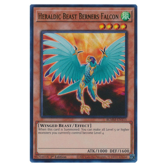 Heraldic Beast Berners Falcon BLMM-EN115 card from the Yu-Gi-Oh! set Battles of Legend: Monster Mayhem