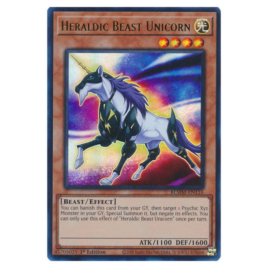 Heraldic Beast Unicorn BLMM-EN116 card from the Yu-Gi-Oh! set Battles of Legend: Monster Mayhem