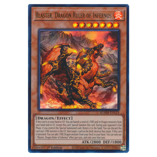 Blaster, Dragon Ruler of Infernos BLMM-EN119 card from the Yu-Gi-Oh! set Battles of Legend: Monster Mayhem