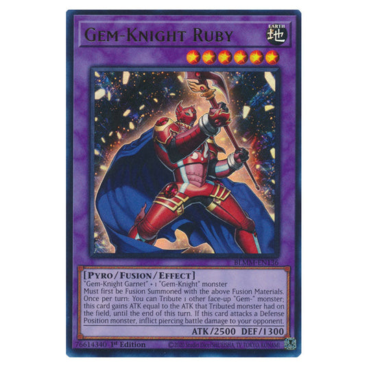 Gem-Knight Ruby BLMM-EN136 card from the Yu-Gi-Oh! set Battles of Legend: Monster Mayhem