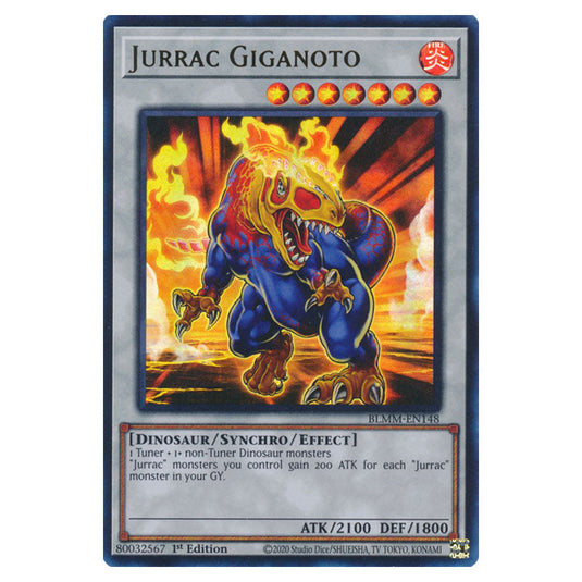 Jurrac Giganoto BLMM-EN148 card from the Yu-Gi-Oh! set Battles of Legend: Monster Mayhem