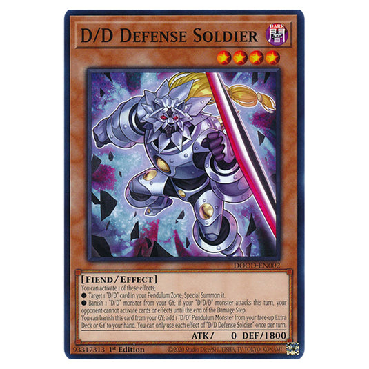 "D/D Defense Soldier" DOOD-EN002 card from the Yu-Gi-Oh! set Doom of Dimensions