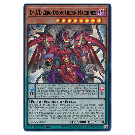 "D/D/D Zero Doom Queen Machinex" DOOD-EN003a card from the Yu-Gi-Oh! set Doom of Dimensions
