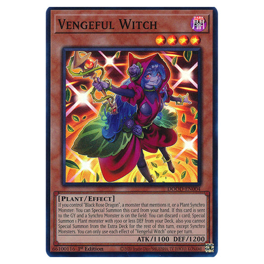 "Vengeful Witch" DOOD-EN004 card from the Yu-Gi-Oh! set Doom of Dimensions