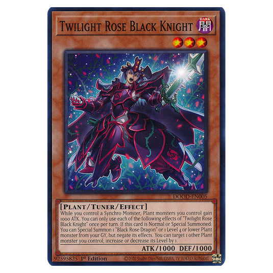 "Twilight Rose Black Knight" DOOD-EN005 card from the Yu-Gi-Oh! set Doom of Dimensions