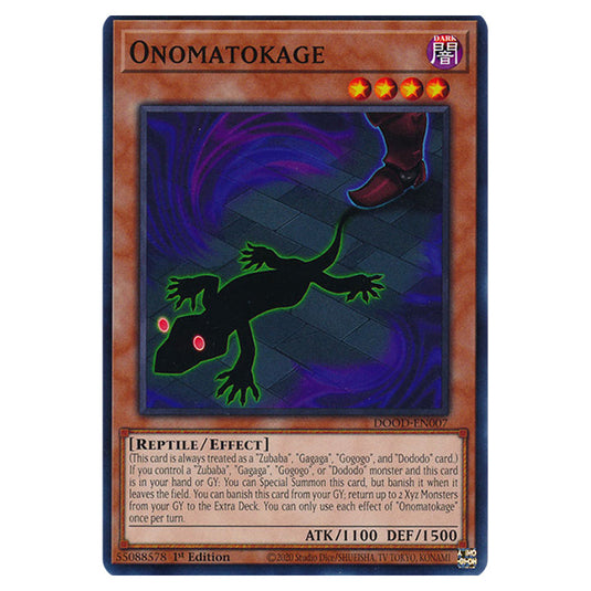 "Onomatokage" DOOD-EN007 card from the Yu-Gi-Oh! set Doom of Dimensions