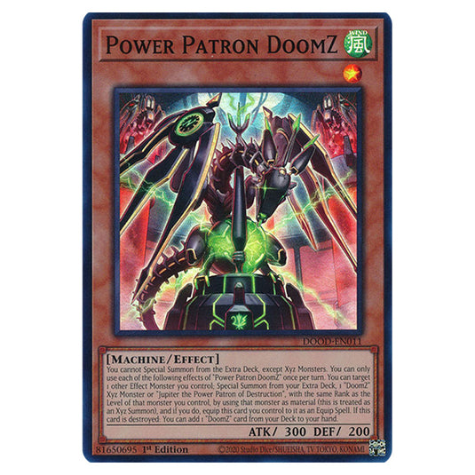 "Power Patron DoomZ" DOOD-EN011 card from the Yu-Gi-Oh! set Doom of Dimensions