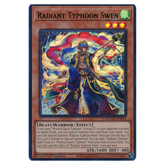 "Radiant Typhoon Swen" DOOD-EN014a card from the Yu-Gi-Oh! set Doom of Dimensions