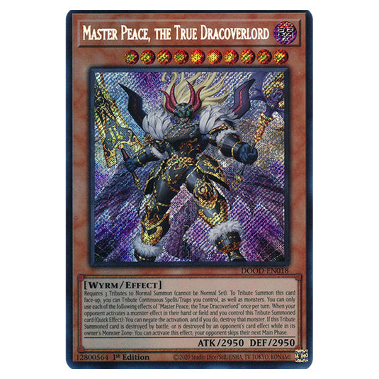 "Master Peace, the True Dracoverlord" DOOD-EN018a card from the Yu-Gi-Oh! set Doom of Dimensions
