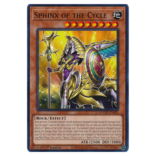 "Sphinx of the Cycle" DOOD-EN028 card from the Yu-Gi-Oh! set Doom of Dimensions