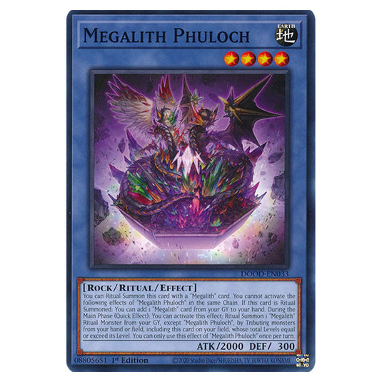 "Megalith Phuloch" DOOD-EN033 card from the Yu-Gi-Oh! set Doom of Dimensions