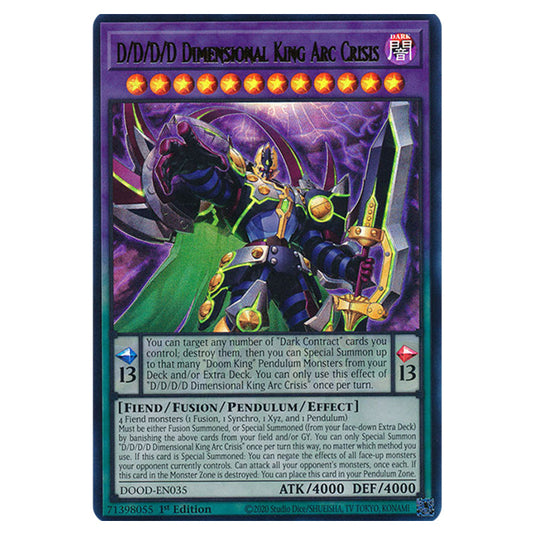 "D/D/D/D Dimensional King Arc Crisis" DOOD-EN035 card from the Yu-Gi-Oh! set Doom of Dimensions