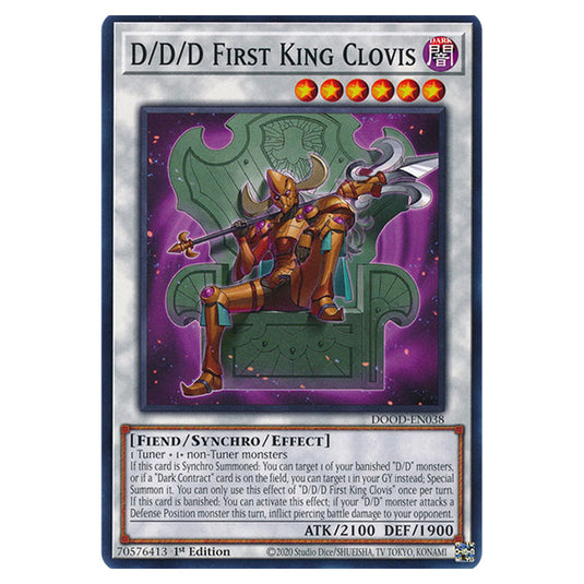"D/D/D First King Clovis" DOOD-EN038 card from the Yu-Gi-Oh! set Doom of Dimensions