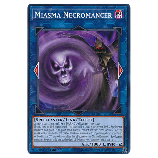 "Miasma Necromancer" DOOD-EN052 card from the Yu-Gi-Oh! set Doom of Dimensions