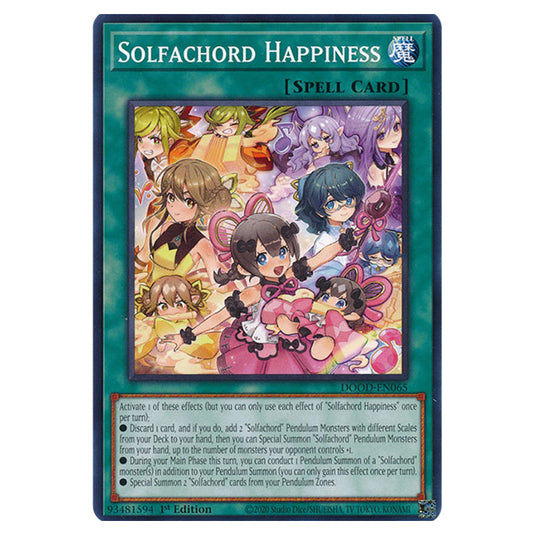 "Solfachord Happiness" DOOD-EN065 card from the Yu-Gi-Oh! set Doom of Dimensions