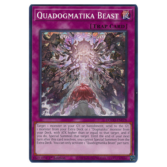 "Quadogmatika Beast" DOOD-EN078 card from the Yu-Gi-Oh! set Doom of Dimensions
