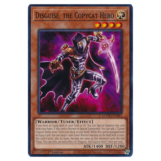 "Disguise, the Copycat Hero" DOOD-EN081 card from the Yu-Gi-Oh! set Doom of Dimensions
