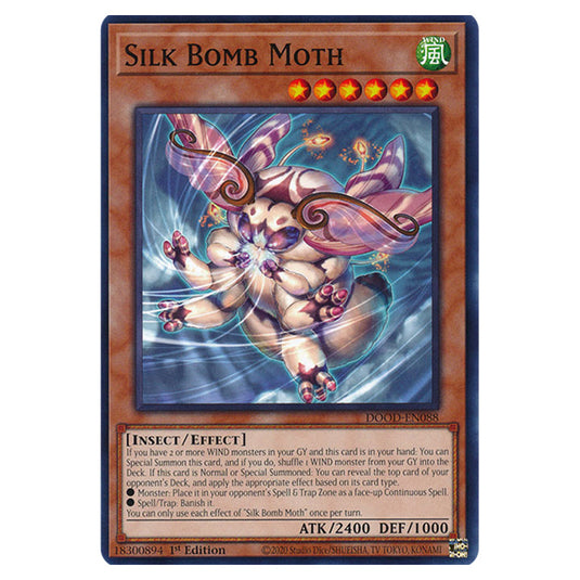 "Silk Bomb Moth" DOOD-EN088 card from the Yu-Gi-Oh! set Doom of Dimensions