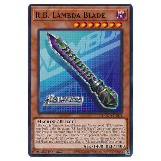 "R.B. Lambda Blade" DOOD-EN091 card from the Yu-Gi-Oh! set Doom of Dimensions