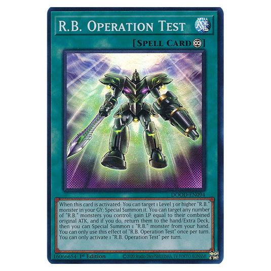 "R.B. Operation Test" DOOD-EN094 card from the Yu-Gi-Oh! set Doom of Dimensions