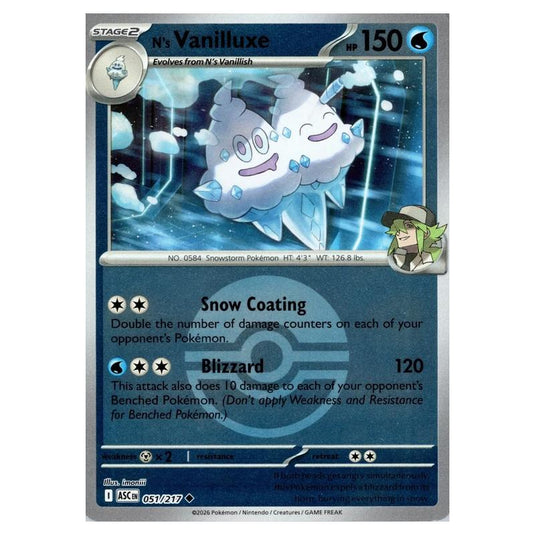 Pokemon - Mega Evolution - Ascended Heroes - Ball & Rocket Reverse Holo - N's Vanilluxe - 051/217