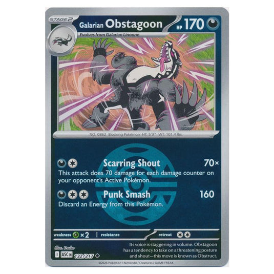 Pokemon - Mega Evolution - Ascended Heroes - Ball & Rocket Reverse Holo - Galarian Obstagoon - 132/217