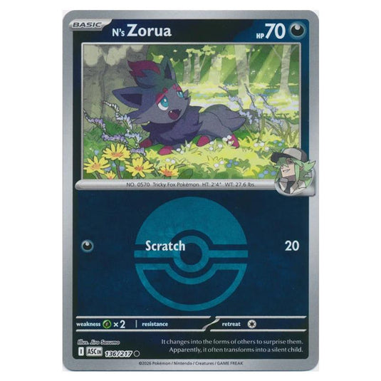 Pokemon - Mega Evolution - Ascended Heroes - Ball & Rocket Reverse Holo - N's Zorua - 136/217