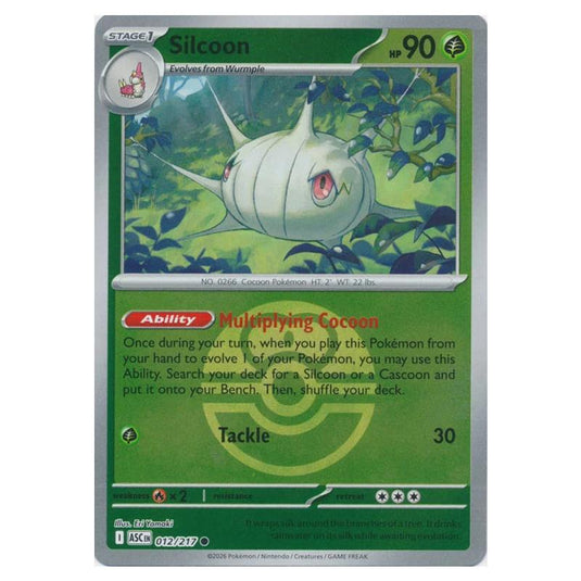 Pokemon - Mega Evolution - Ascended Heroes - Ball & Rocket Reverse Holo - Silcoon - 012/217