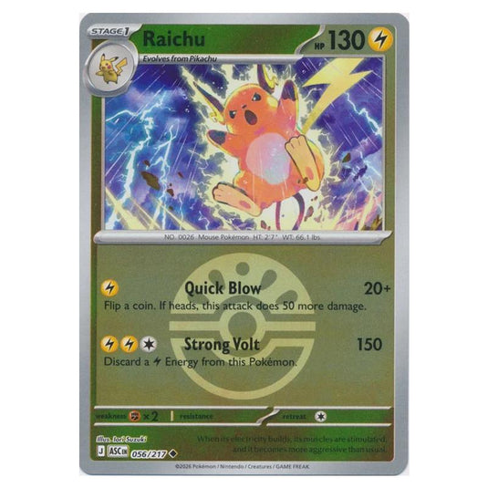 Pokemon - Mega Evolution - Ascended Heroes - Ball & Rocket Reverse Holo - Raichu - 056/217