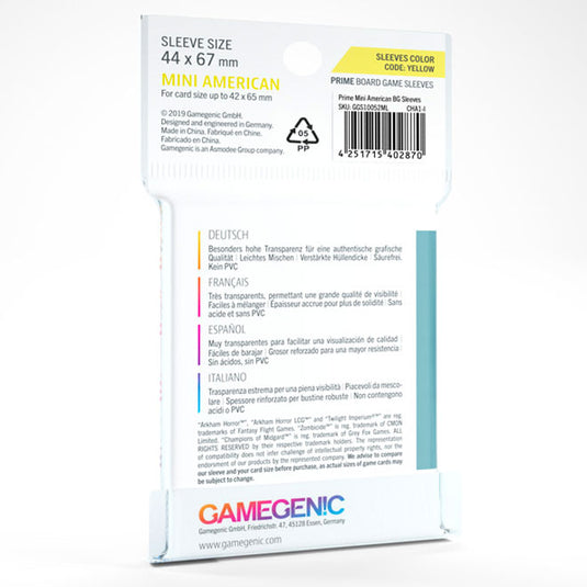 Gamegenic - PRIME Mini American-Sized Sleeves 44 x 67 mm - Clear (50 Sleeves)