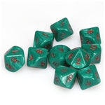 Chessex - Specialty 10 Dice Sets - Ankh D10 Set (Green marble w/red)