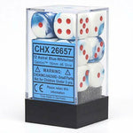 Chessex - Gemini 16mm D6 w/pips 12-Dice Blocks - Astral Blue-White w/red