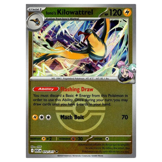 Pokemon - Mega Evolution - Ascended Heroes - Ball & Rocket Reverse Holo - Iono's Kilowattrel - 072/217
