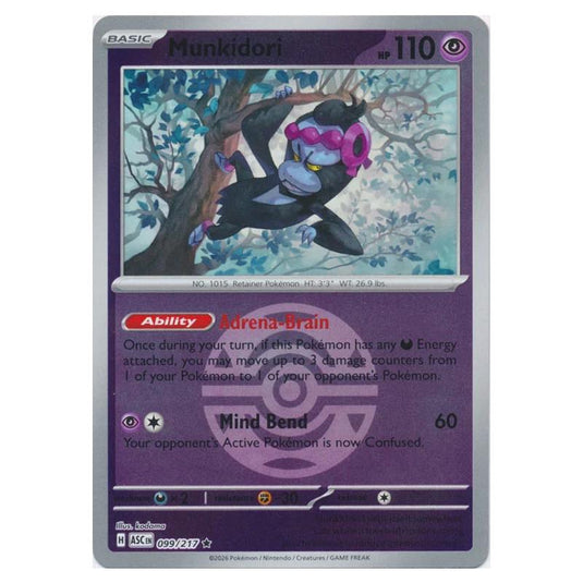 Pokemon - Mega Evolution - Ascended Heroes - Ball & Rocket Reverse Holo - Munkidori - 099/217